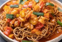 Crispy Noodle Nest with Tangy Sweet and Sour Vegetables