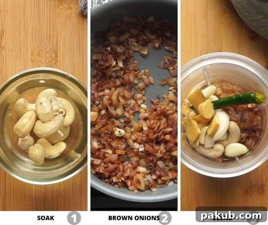 Step-by-step imagery demonstrating the caramelization of onions, crucial for Mughlai Chicken's rich base.