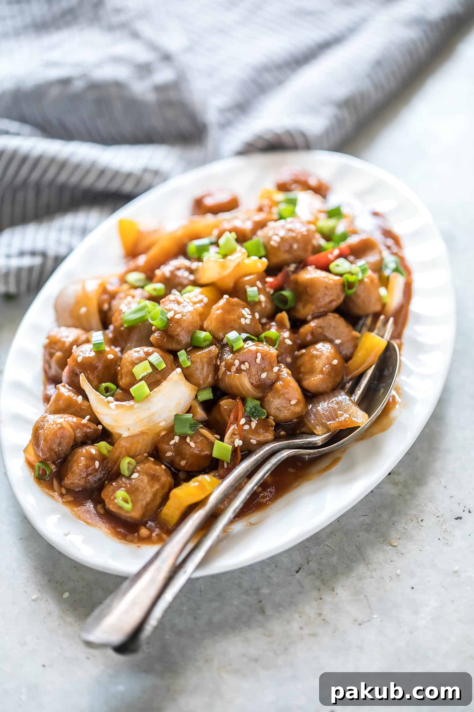 Zesty Plant-Based Manchurian 5 Soya Manchurian served with a side of egg fried rice, a perfect pairing.