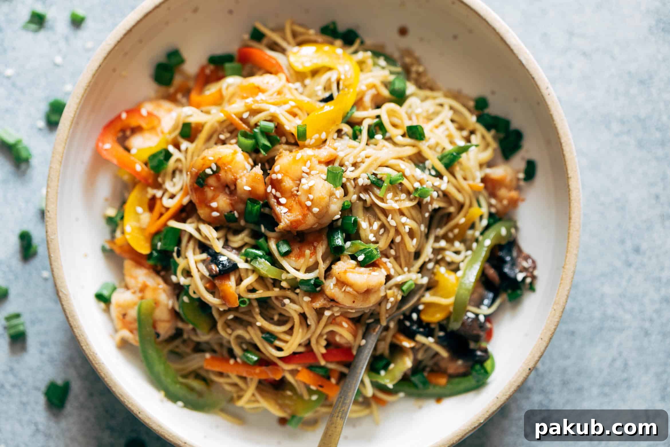 Shrimp Chow Mein, an incredibly easy one-pot meal loaded with succulent shrimp, fresh vegetables, and savory flavor, ready in under 30 minutes and arguably better than takeout!