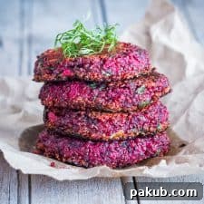 Beet and Goat Cheese Quinoa Patties stacked beautifully