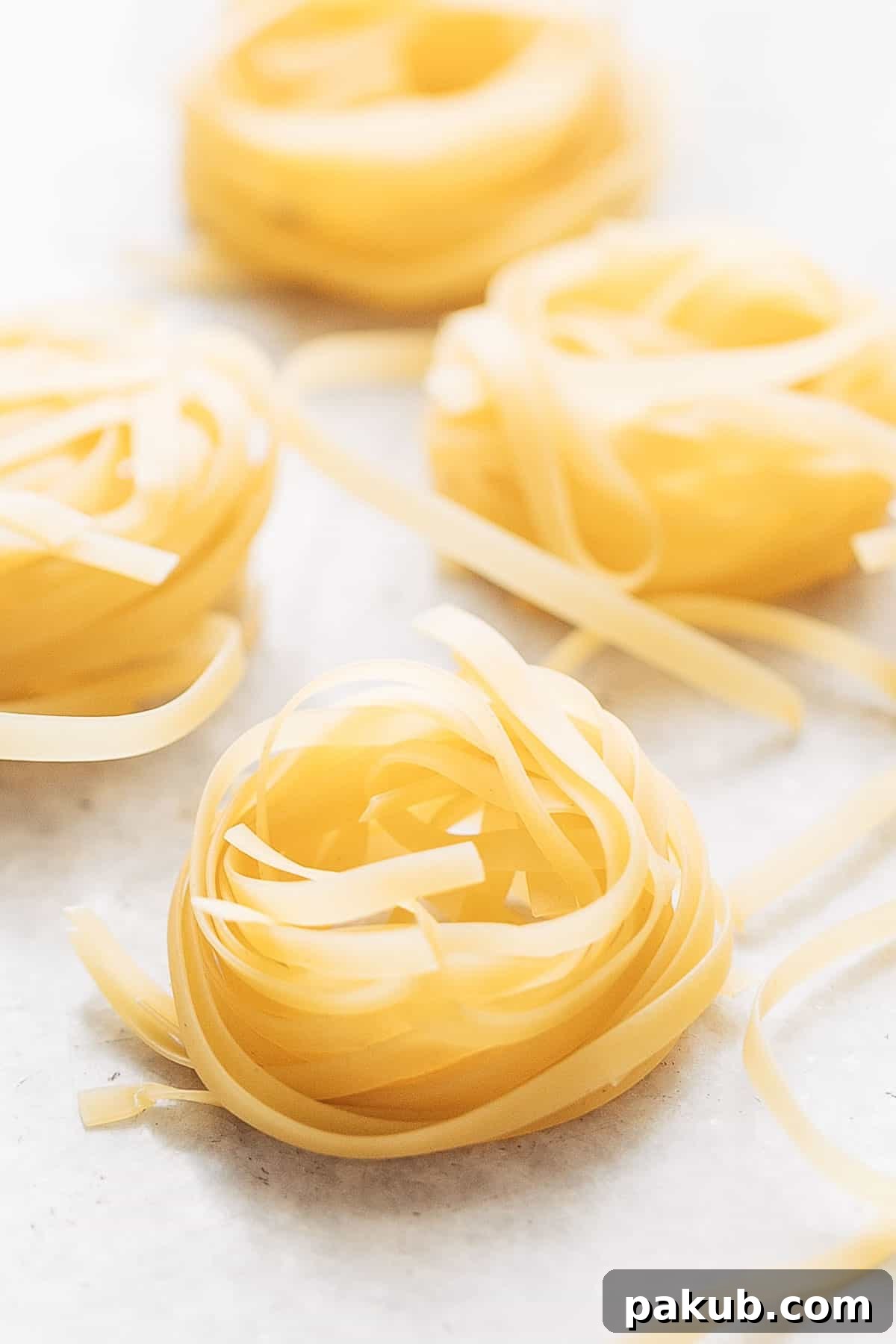 Crafting Creamy Prawn Scampi Pasta A Visual Guide 3 Dried tagliatelle pasta, ready to be cooked for creamy prawn scampi pasta.