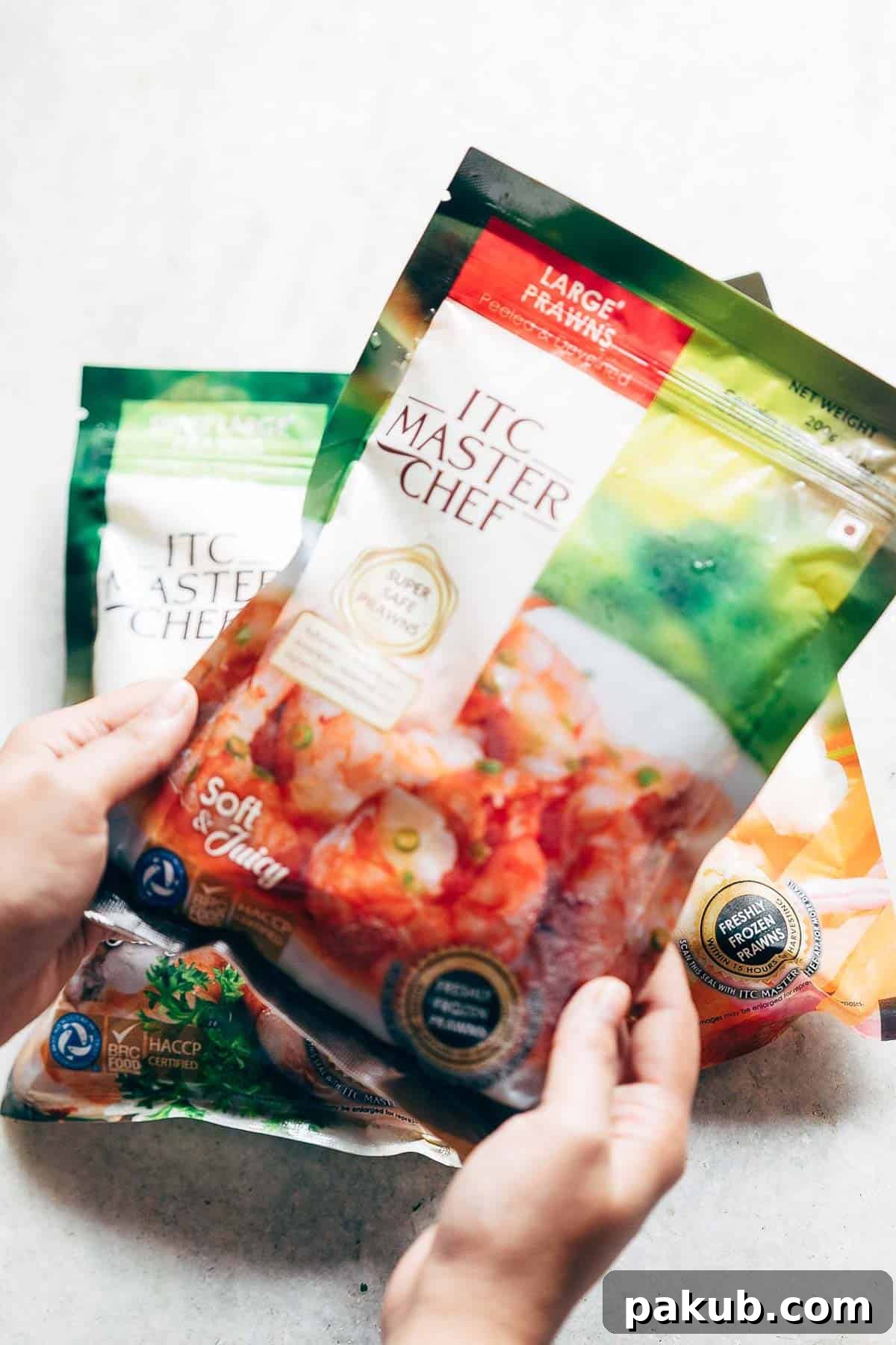 Crafting Creamy Prawn Scampi Pasta A Visual Guide 4 A bag of frozen prawns, a convenient ingredient for quick and easy scampi pasta.
