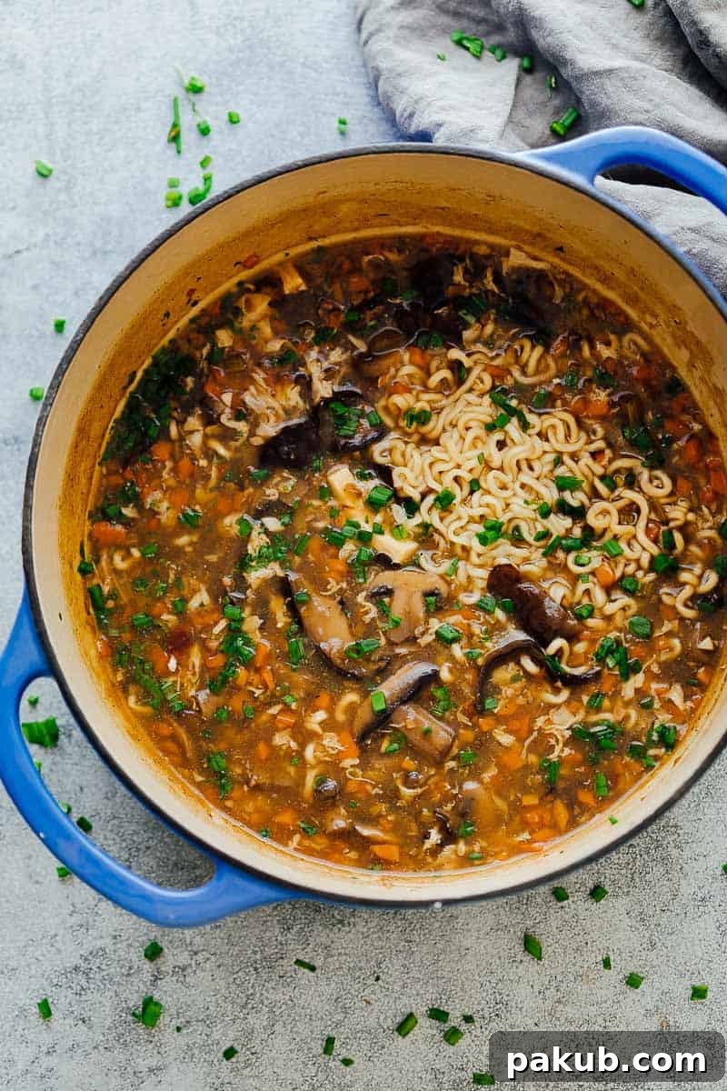 Hot and Sour Ramen Remix 2 Pot full of chinese hot and sour soup with ramen