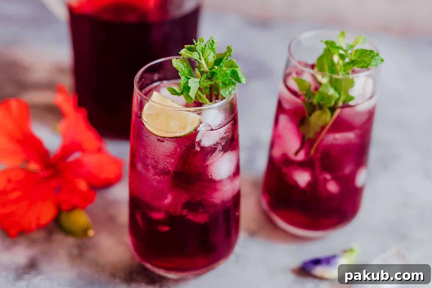 Glasses of iced hibiscus tea