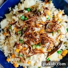 Fragrant and fluffy pressure cooker vegetable pulao, a perfect one-pot Indian rice dish
