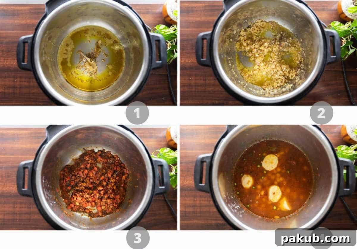 step by step image collage showing how to make chana masala in a pressure cooker