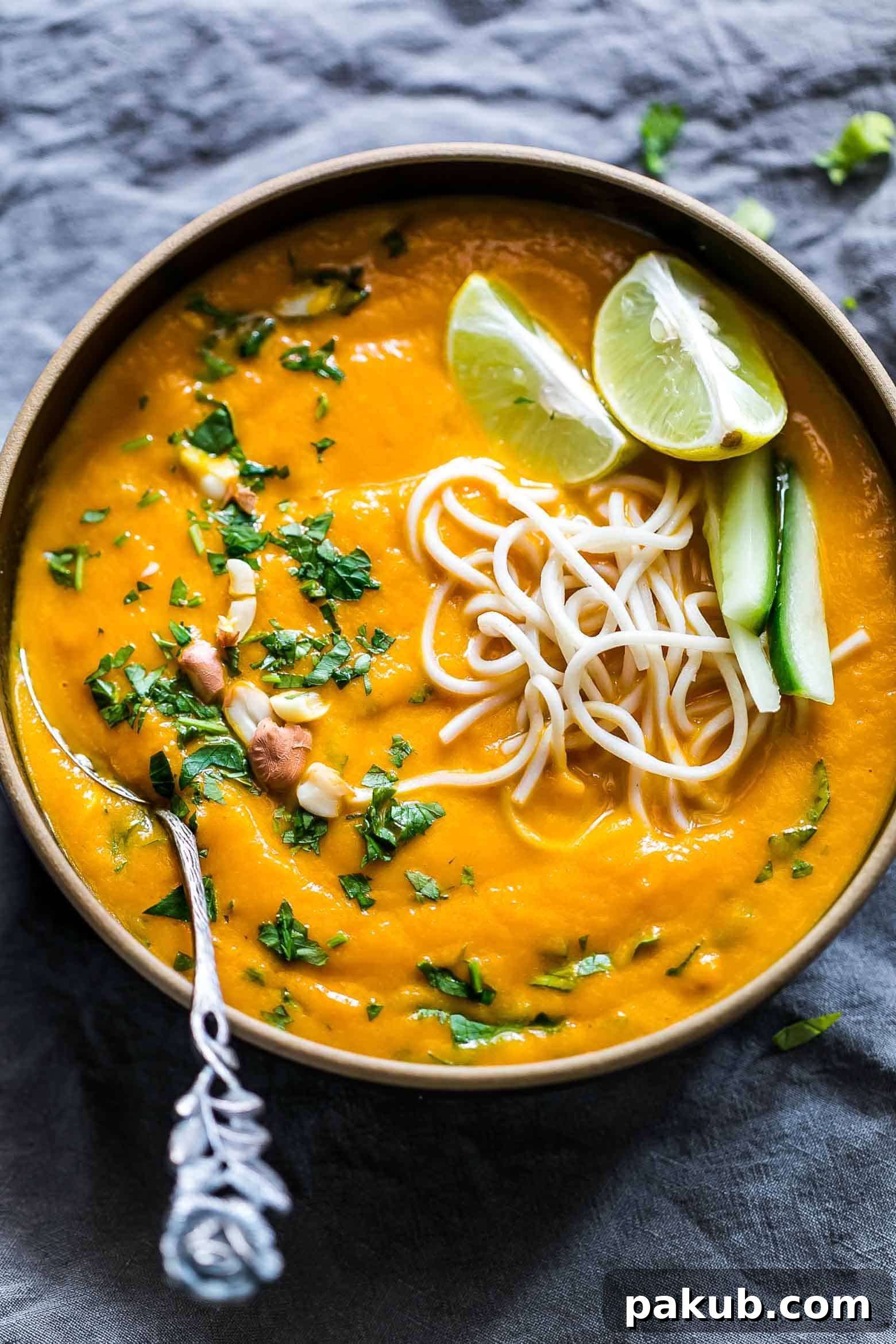 This Thai ginger carrot soup is pure comfort food and is ready in under thirty minutes if you make it in a pressure cooker. The flavours are bold, the texture is creamy, the recipe healthy and it becomes a complete meal if you top it with some noodles!