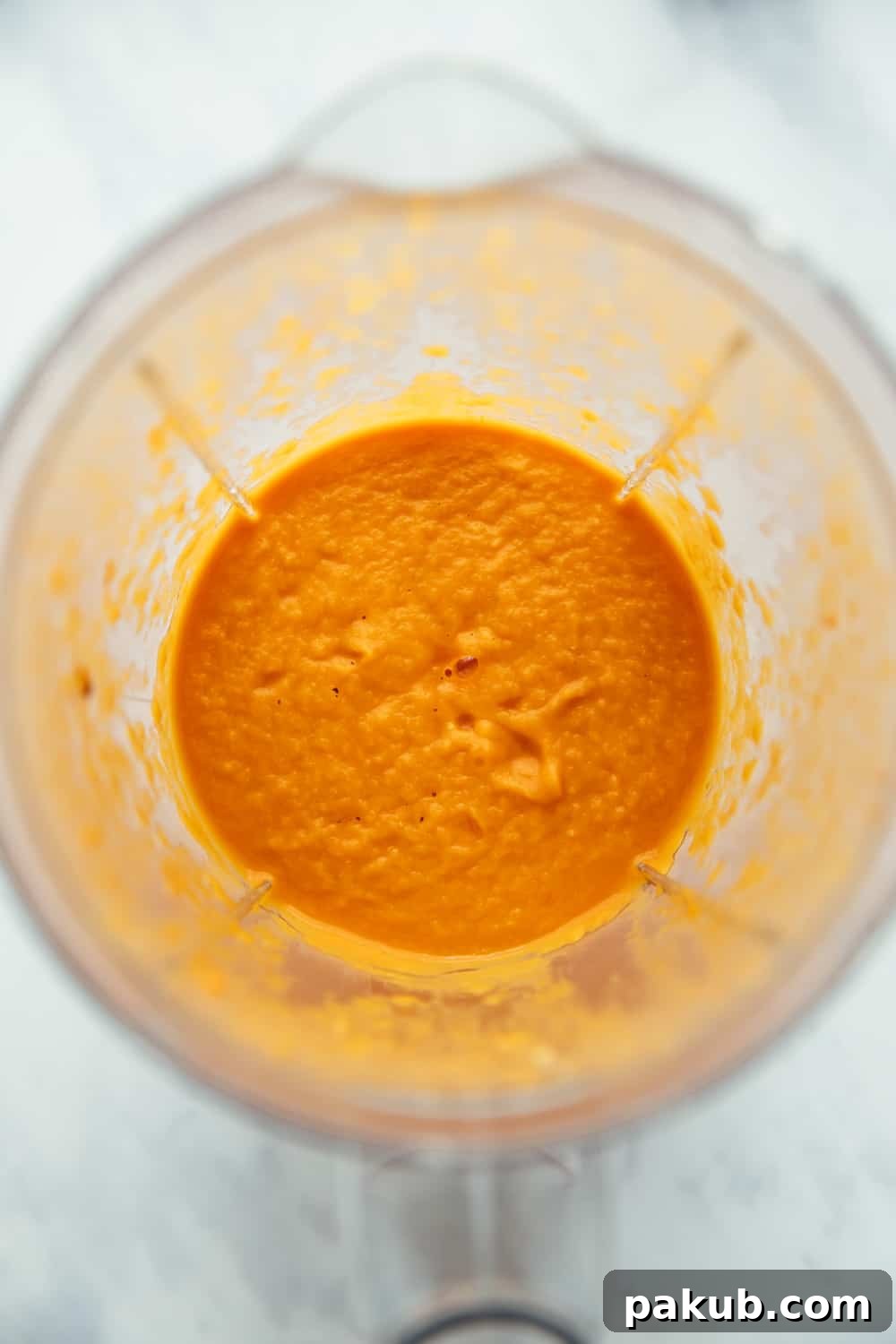 Roasted tomato pesto soup blended in a blender