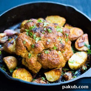 Easy Tandoori Whole Baked Cauliflower that is a really different way of serving cauliflower!
