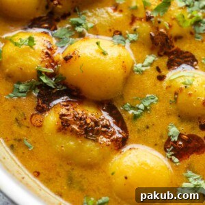 close up of dahi aloo sabzi to show it's texture