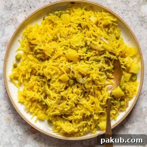 picture of tahari rice in a white plate with a steel spoon