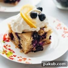 Lemon blueberry cake bars served on a plate
