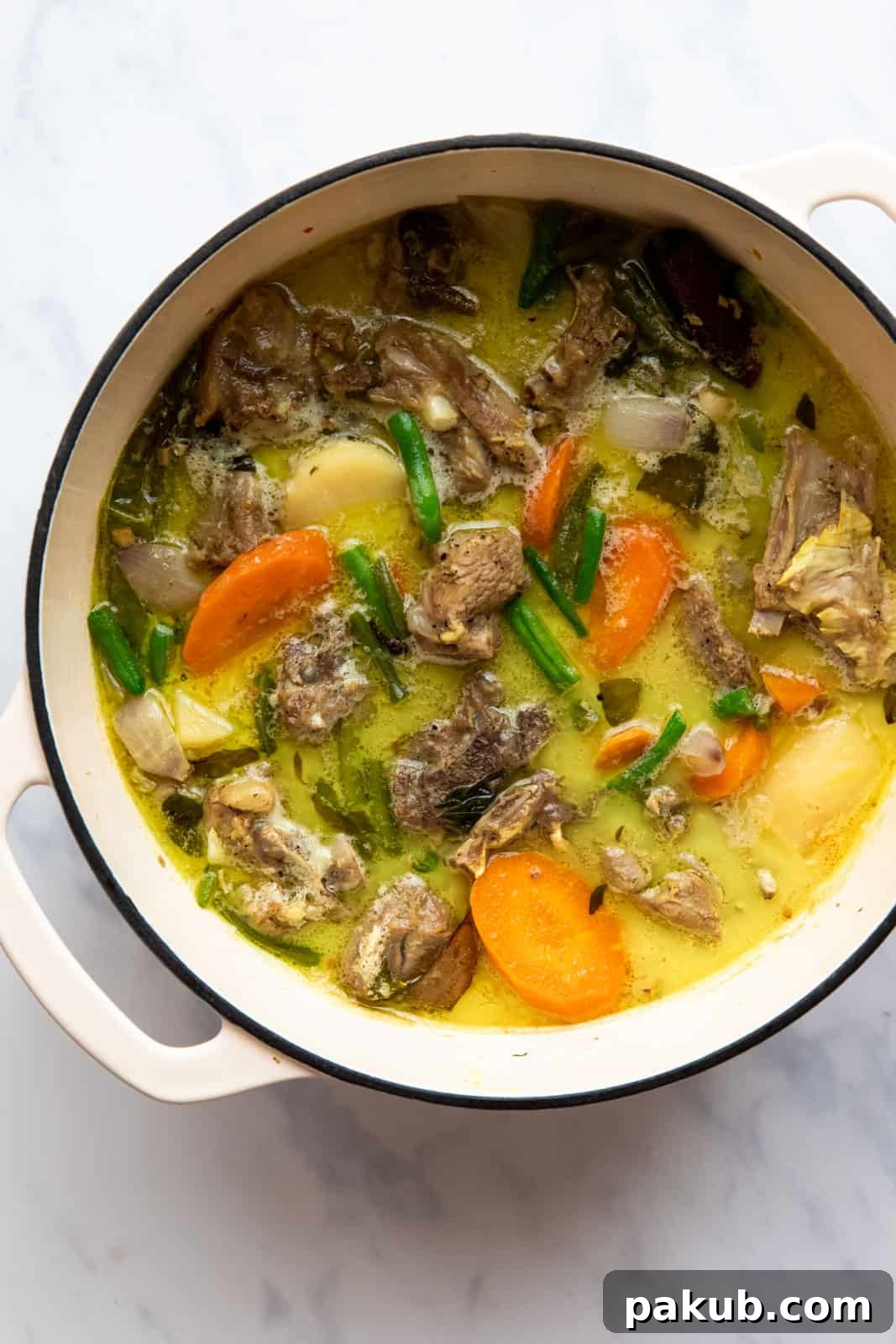 Kerala's Creamy Coconut Mutton Stew 3 Mutton Stew fresh off the stove in a dutch oven