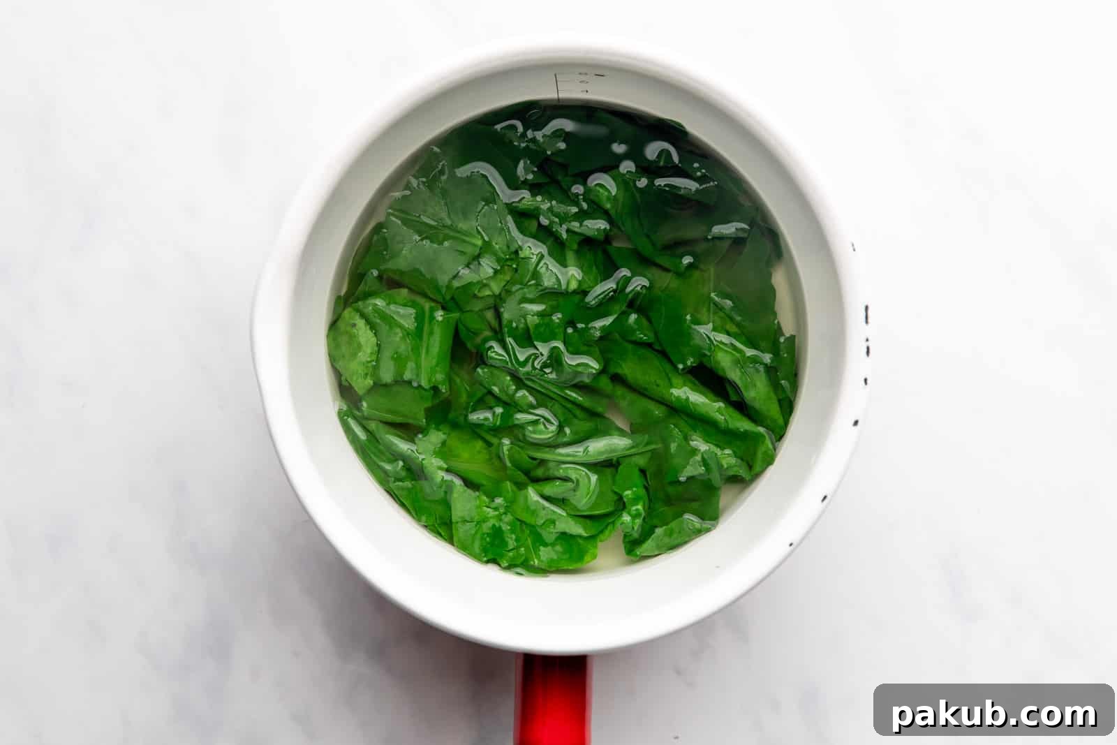 Spinach Magic Three Ways From Pan to Freezer 3 Fresh spinach leaves being blanched in a pot of hot, boiling water on the stove