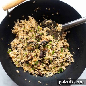 Burnt garlic mushroom fried rice ready in the wok