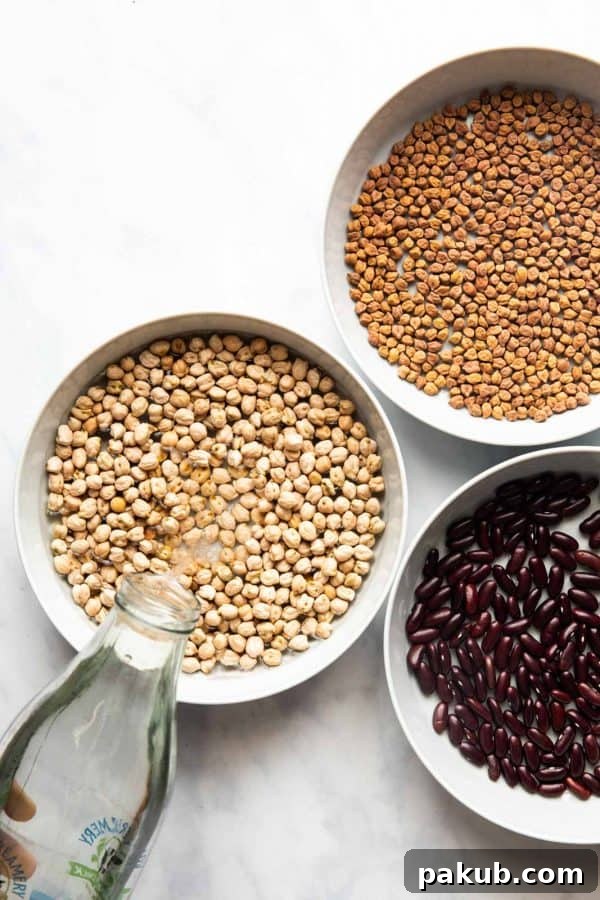 Pouring water into a bowl to soak beans