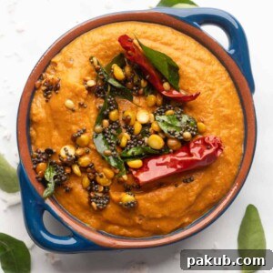 Unlocking Flavor: Chutneys for Idlis and Dosas 8 Tomato Chutney served in a blue bowl with tempering on top