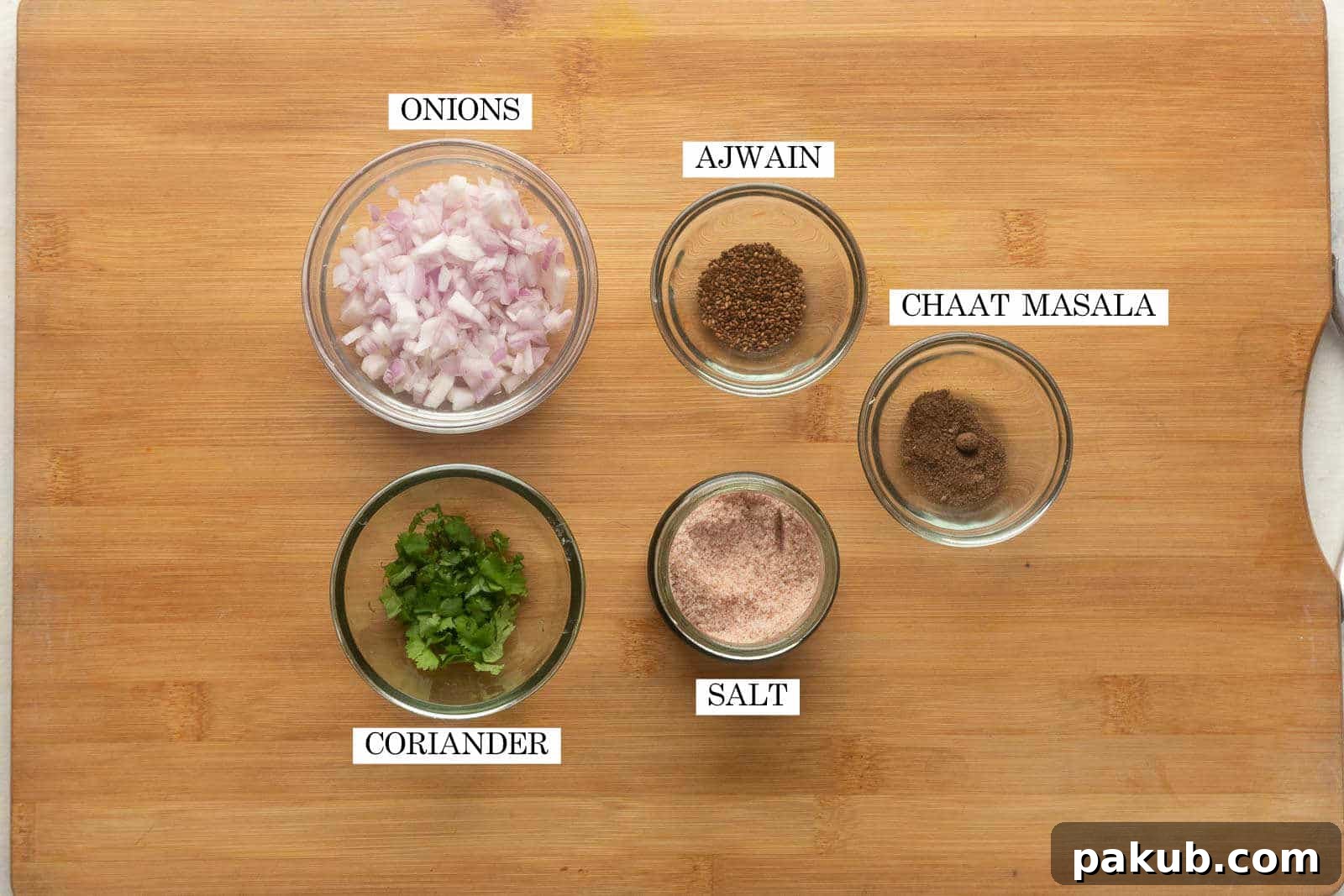 Picture of all the ingredients required for the onion filling