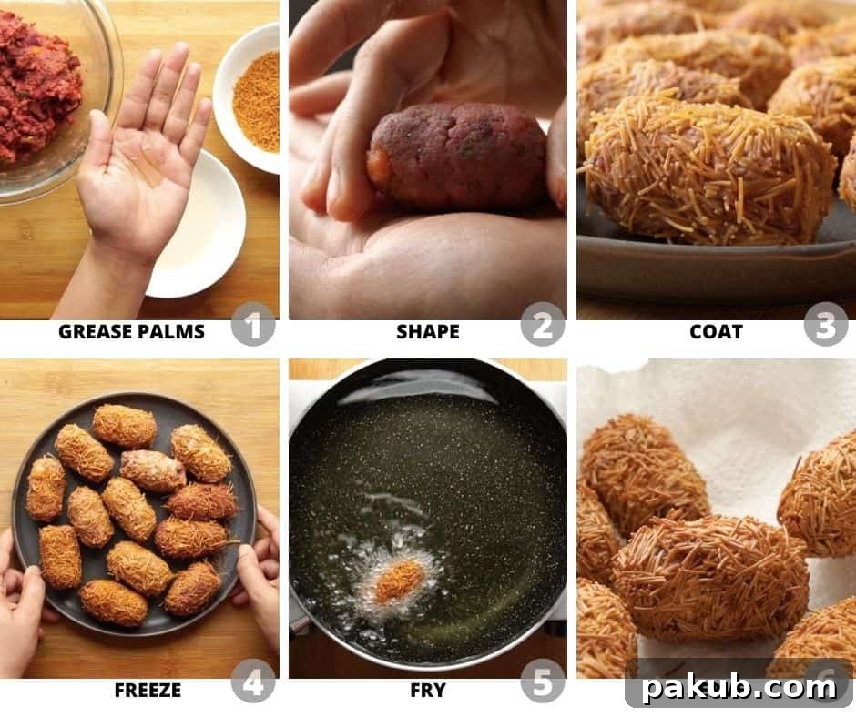 Vibrant Beetroot Potato Croquettes 4 Step by step pictures showing how to shape, crumb and fry veg cutlet