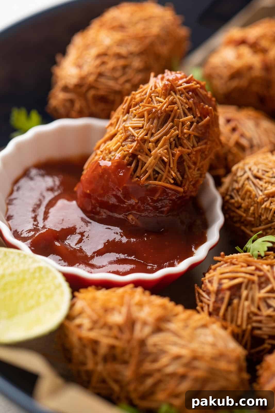 Vibrant Beetroot Potato Croquettes 5 Veg cutlet dipping into tomato ketchip