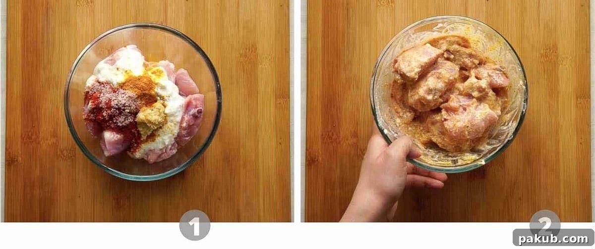 Mixing all the ingredients with chicken for marination