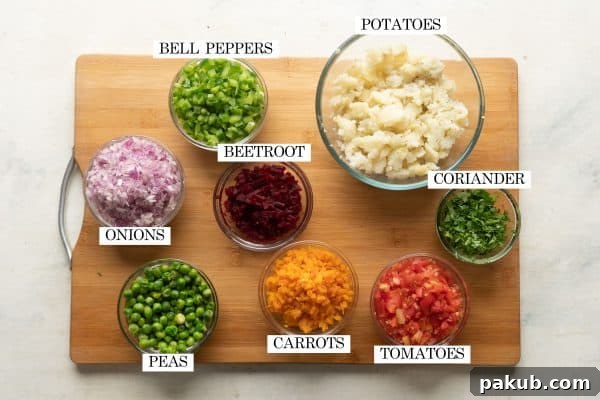 Mumbai Style Pav Bhaji Recipe 4 image of vegetables needed