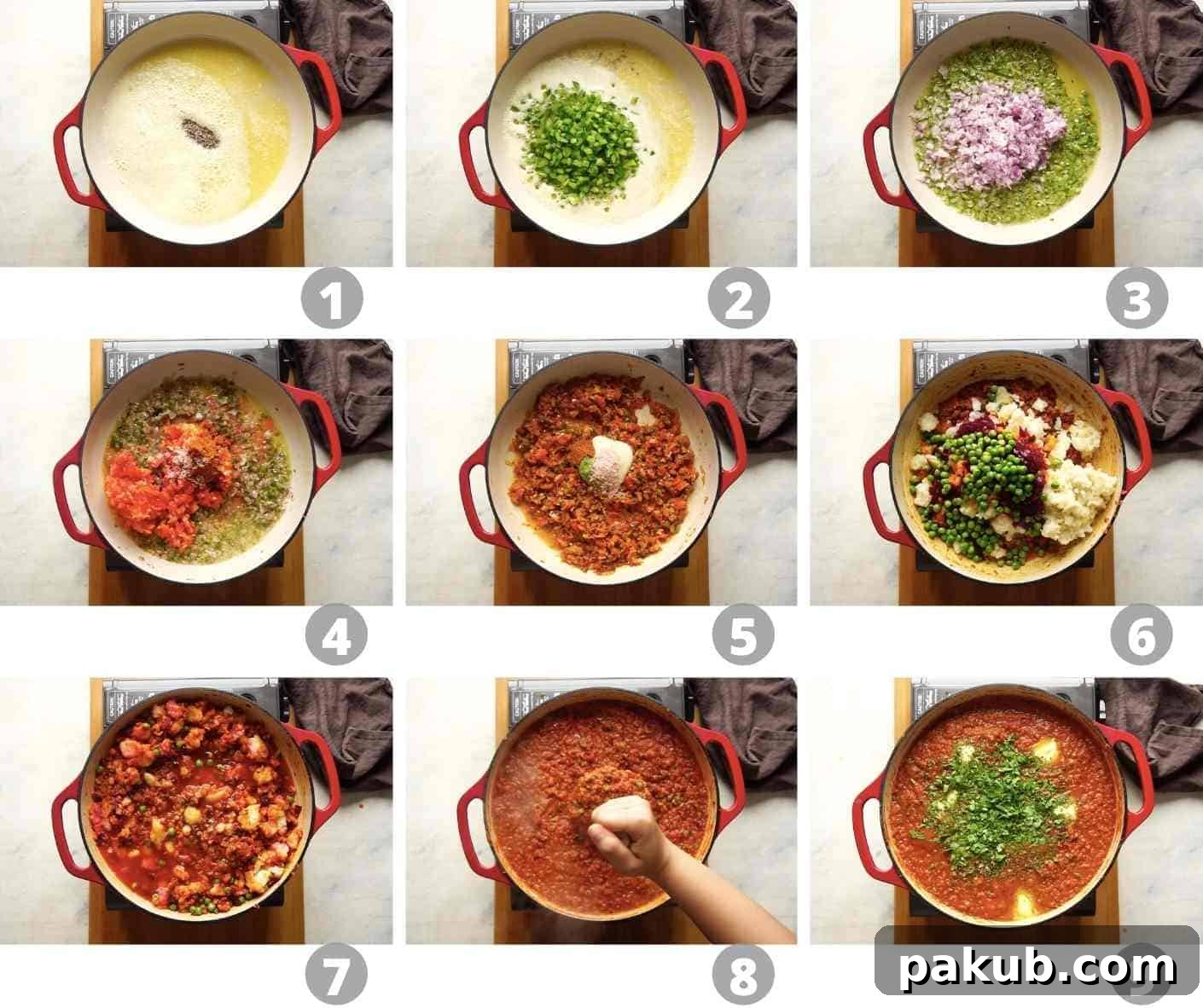 Mumbai Style Pav Bhaji Recipe 6 Step by step picture collage showing how to make pav bhaji at home