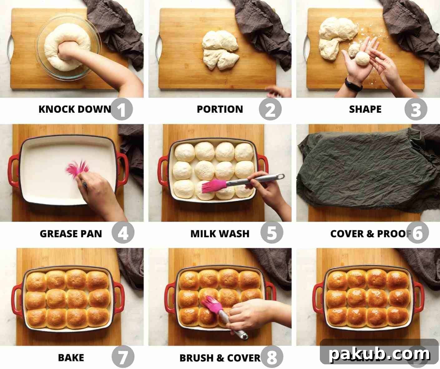 Soft Eggless Mumbai Ladi Pav 5 Step by step pictures showing how to proof the dough, shape it and bake it into ladi pav