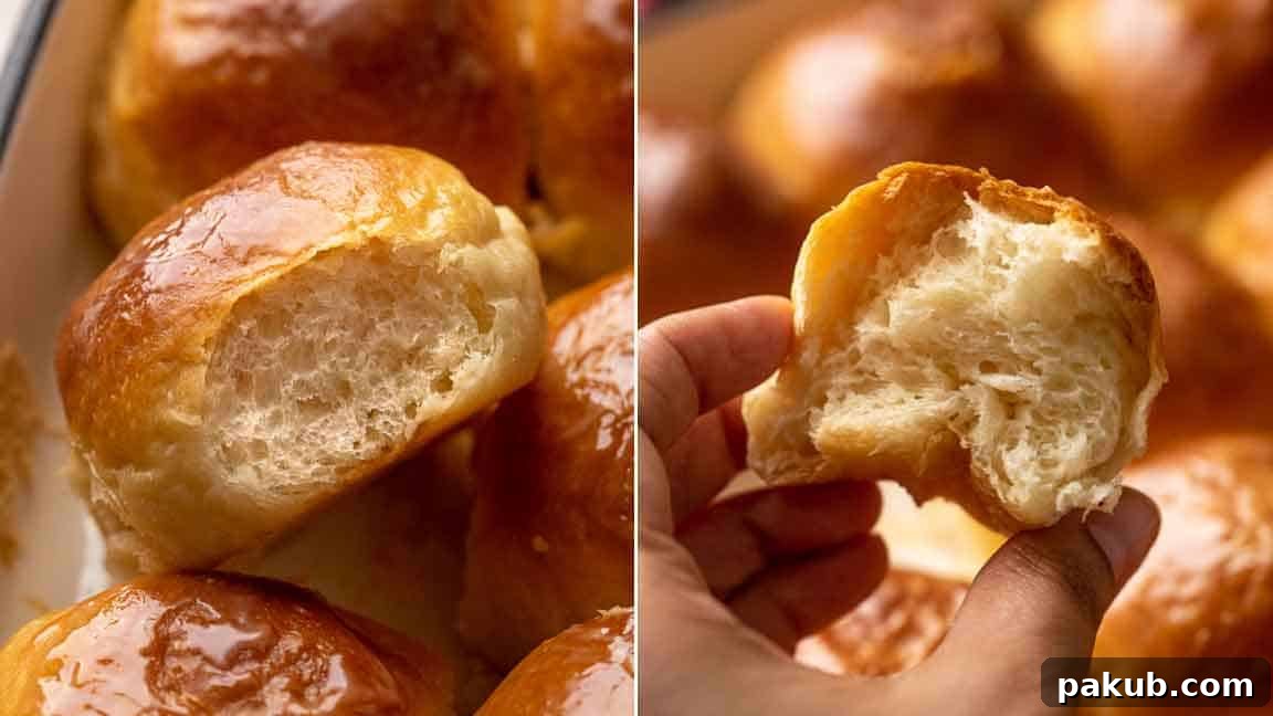Soft Eggless Mumbai Ladi Pav 6 Two picture collage showing how soft and light the crumb of these dinner rolls is