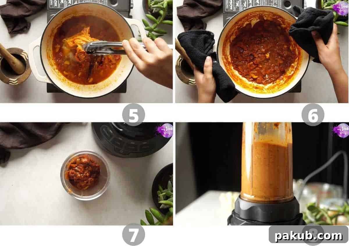 Decadent Makhani Paneer Biryani 7 Further steps in preparing the makhani gravy, showing the blending process to achieve a smooth and creamy consistency.