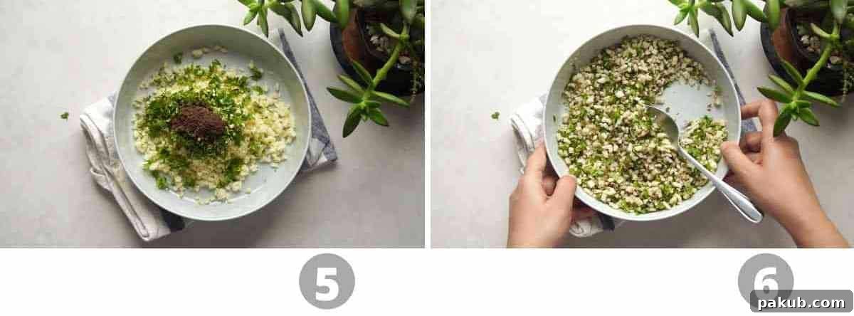 Step by step picture collage showing how to make the stuffing for garlic cheese kulcha