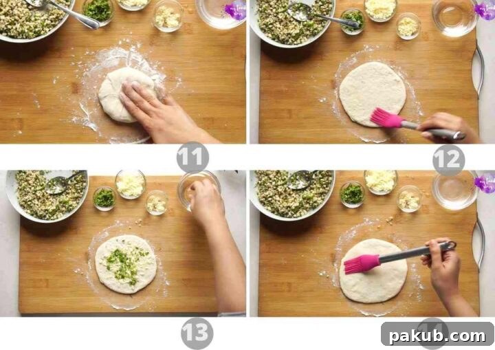 Step by step pictures showing how to roll out kulcha