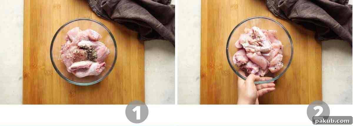 Step by step picture collage showing how to marinate chicken