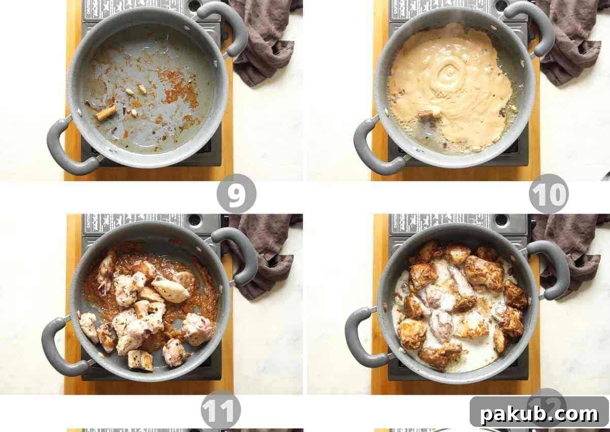 Step by step collage showing how to make chicken kali mirch