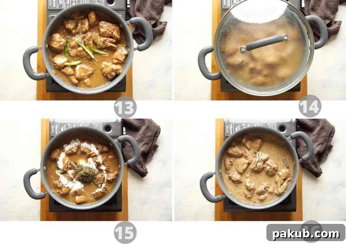 Step by step collage showing how to make chicken kali mirch