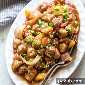Soya Manchurian served on a white plate.