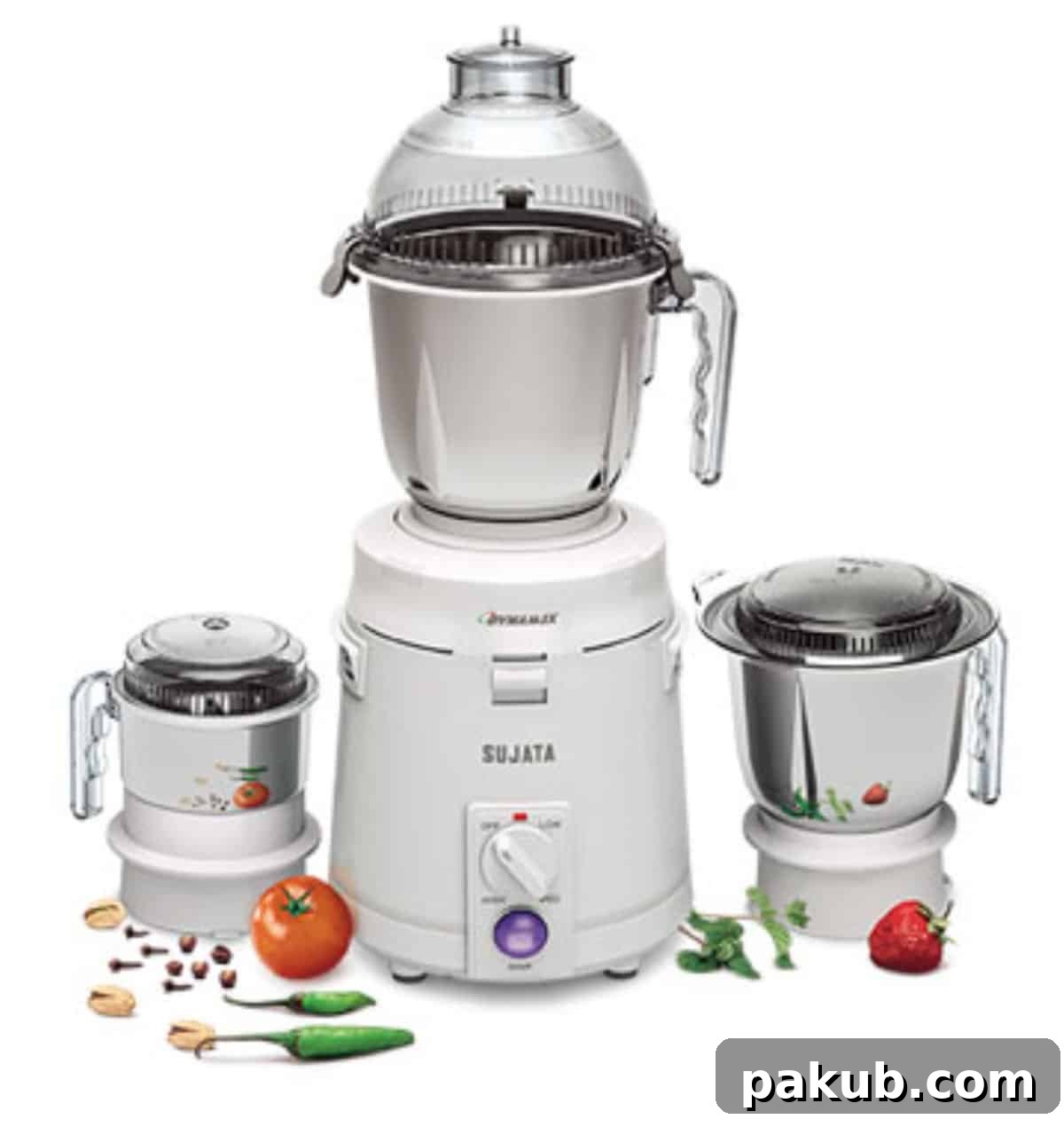My Favorite Kitchen Workhorses of 2022 9 The powerful Sujata mixer grinder with its various jars, highlighting its robust design and versatility for grinding spices, batters, and pastes in Indian cuisine.