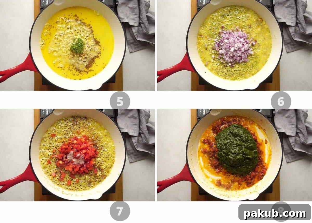 Authentic Punjabi Sarson Ka Saag 4 Step by step picture collage showing how to cook sarson ka saag