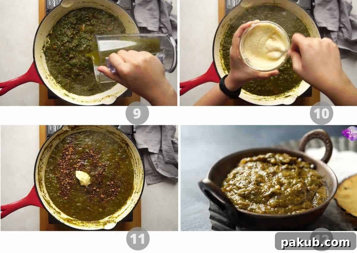 Authentic Punjabi Sarson Ka Saag 5 Step by step picture collage showing how to cook sarson ka saag