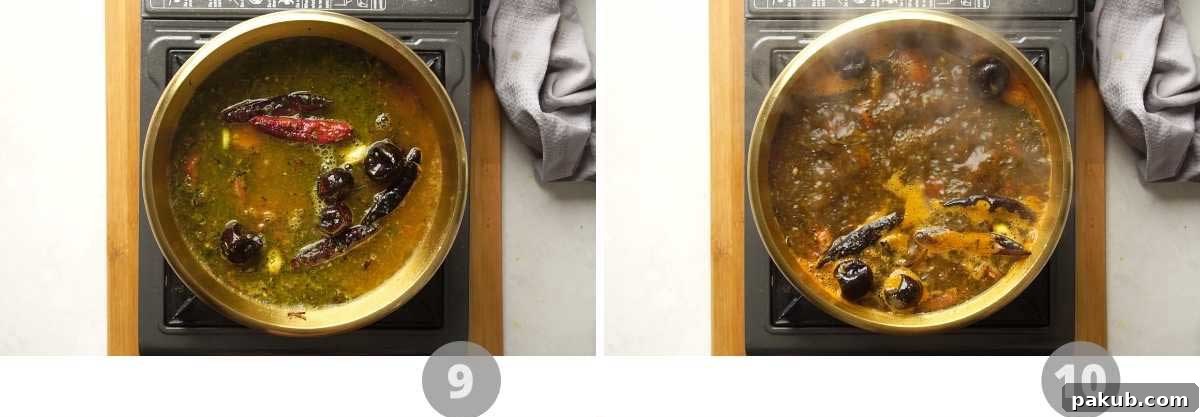 Picture collage showing how to make rasam step by step