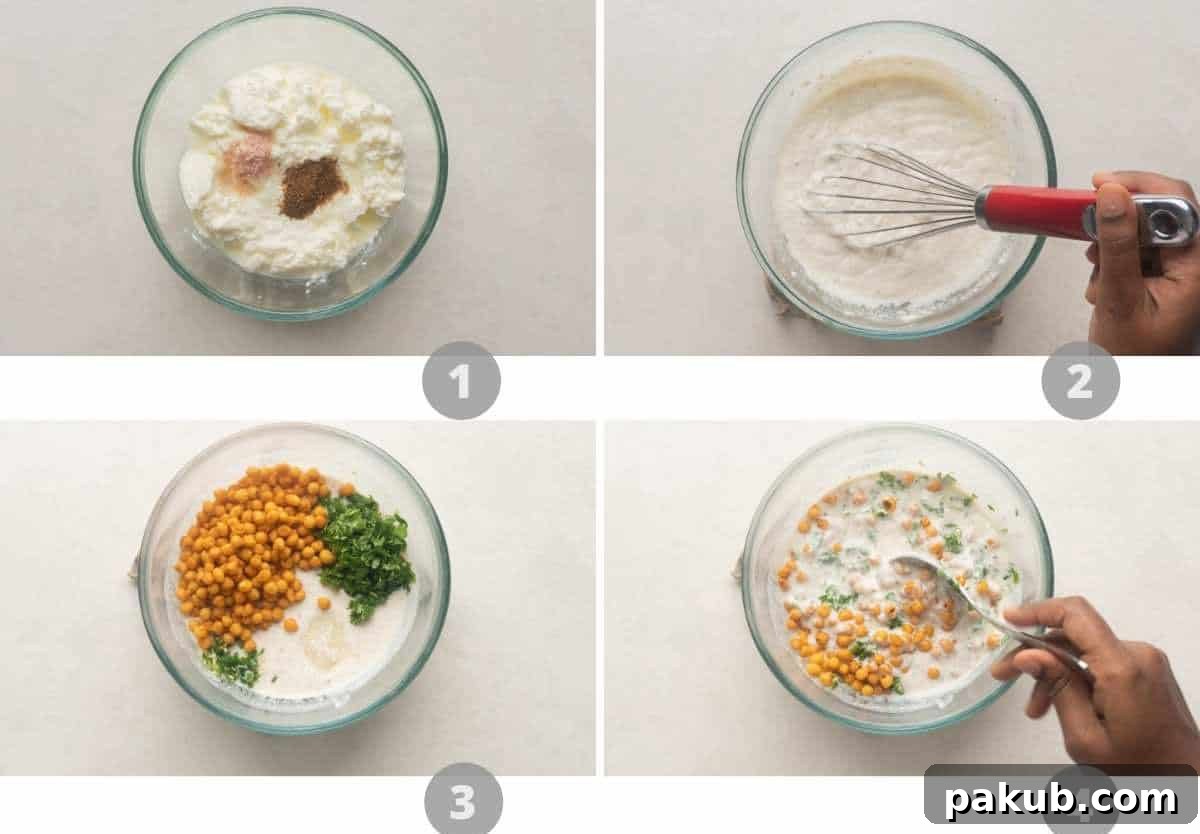 Spiced Yogurt with Crispy Boondi Pearls 4 Step by step picture collage showing how to make boondi raita