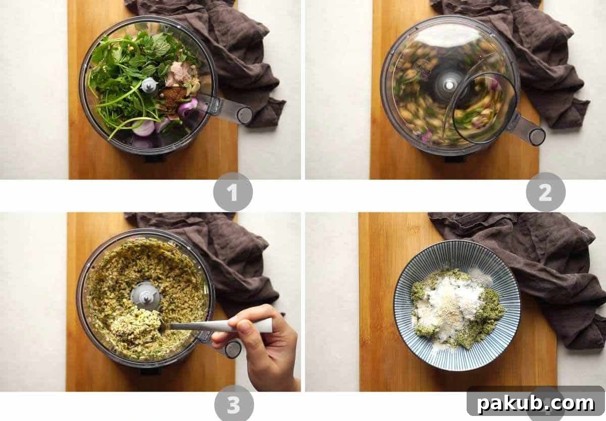 Step by step photo collage showing how to make falafel