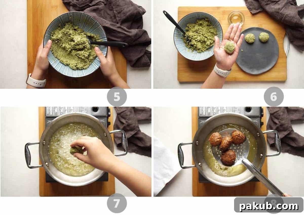 Step by step photo collage showing how to make falafel