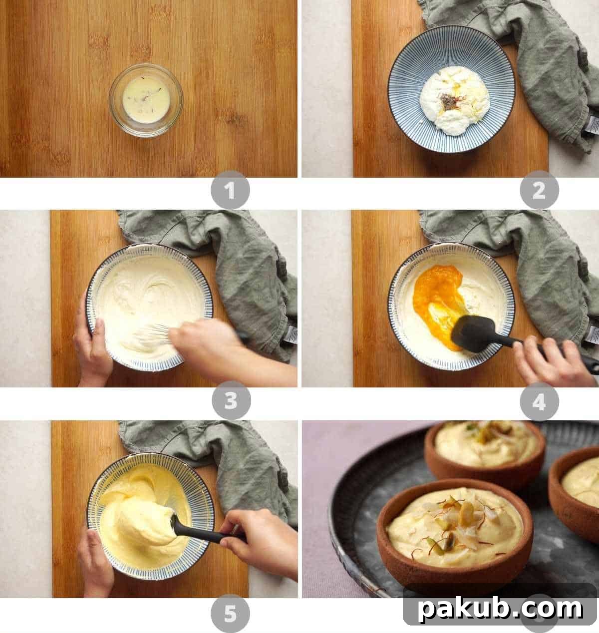Creamy Mango Shrikhand Delight 3 Step by step picture collage showing how to make mango shrikhand