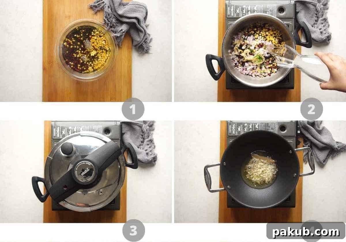Step-by-step picture collage showing how to make Langar wali Dal