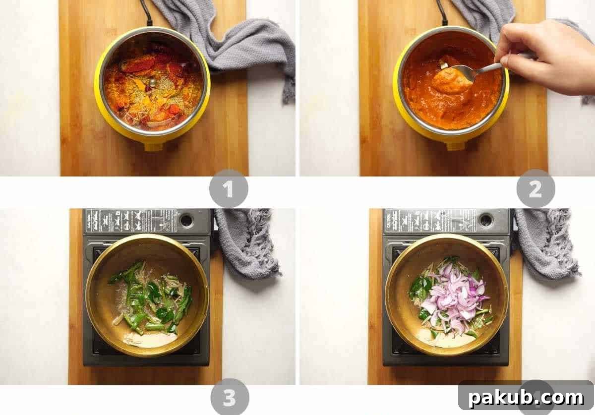 Alleppey Green Mango Fish Curry 4 Step-by-step picture collage showing how to make Raw Mango Fish Curry