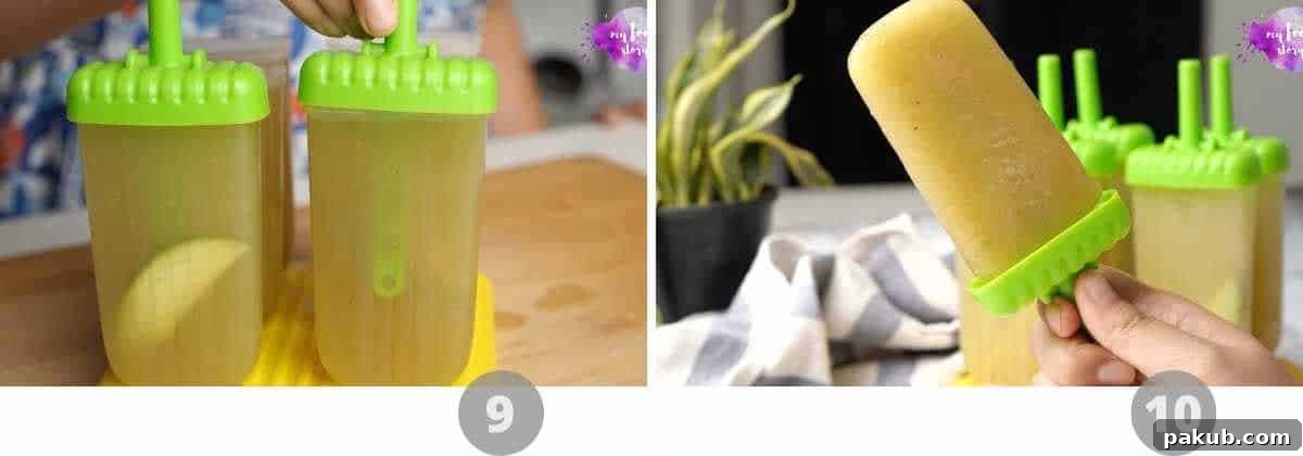 Step-by-step visual guide demonstrating how to dilute Aam Panna concentrate into a refreshing beverage and prepare popsicles.