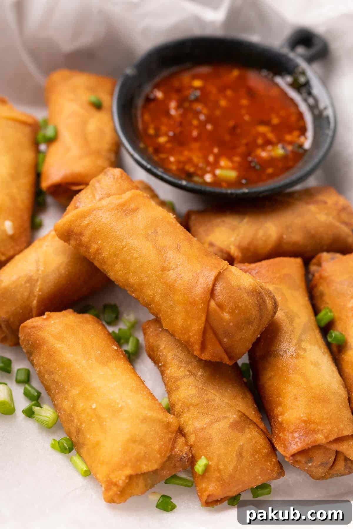 Spring Rolls served on a platter with sweet chilli sauce