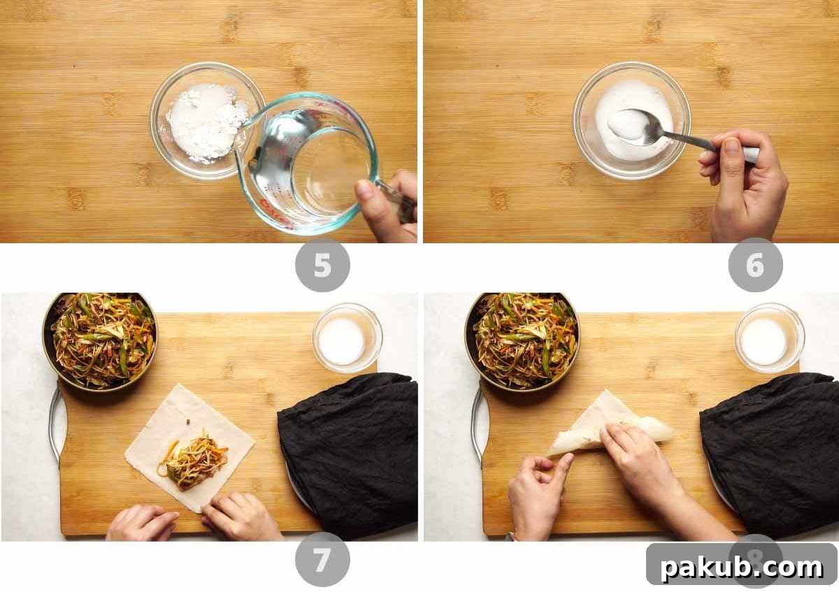 Step by step picture collage showing how to make veg spring rolls